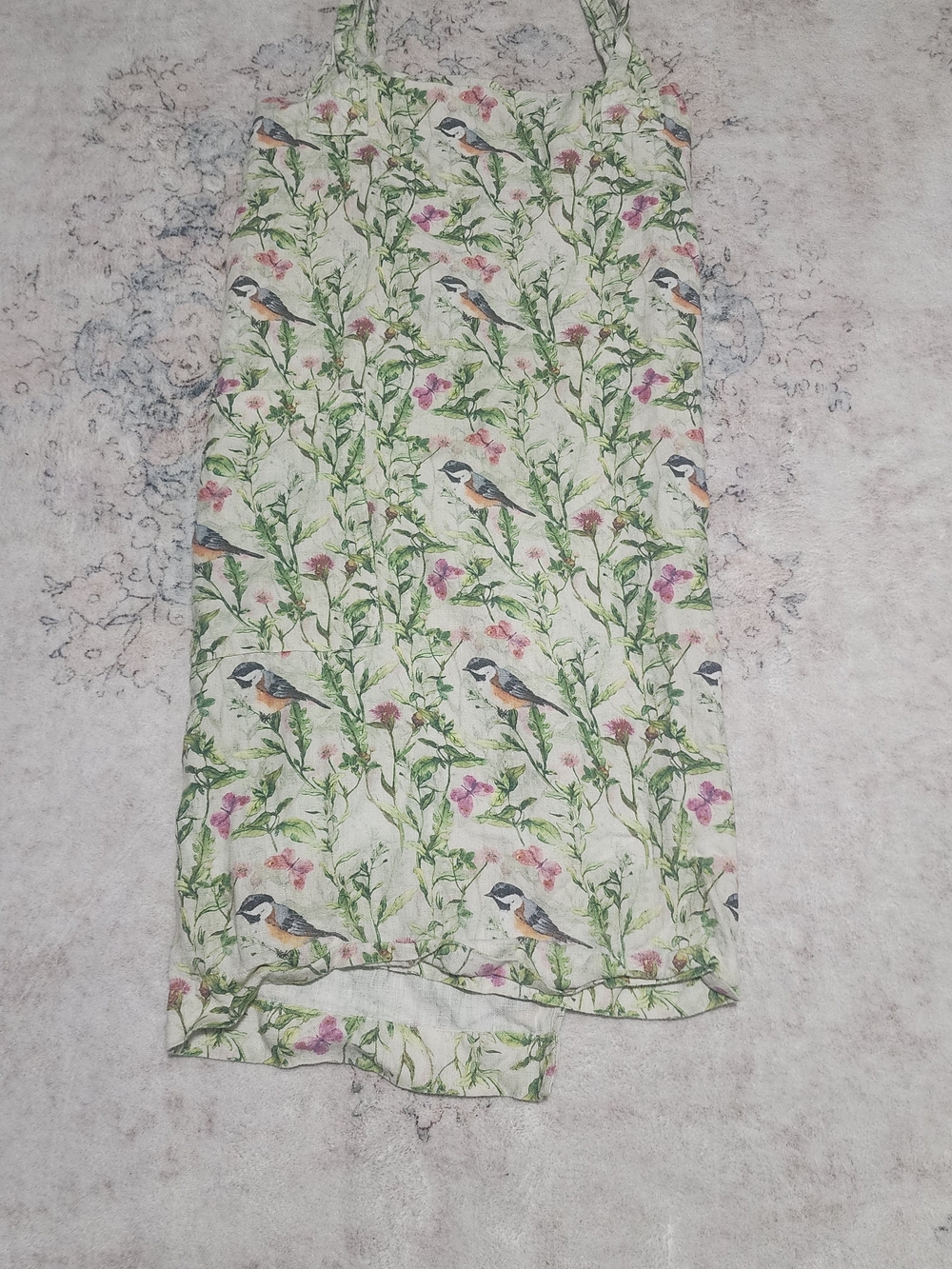 Bird & Floral Print 100% Stonewashed Linen Apron